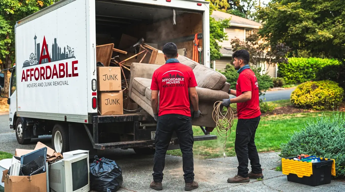 Affordable Movers crew loading furniture for removal.